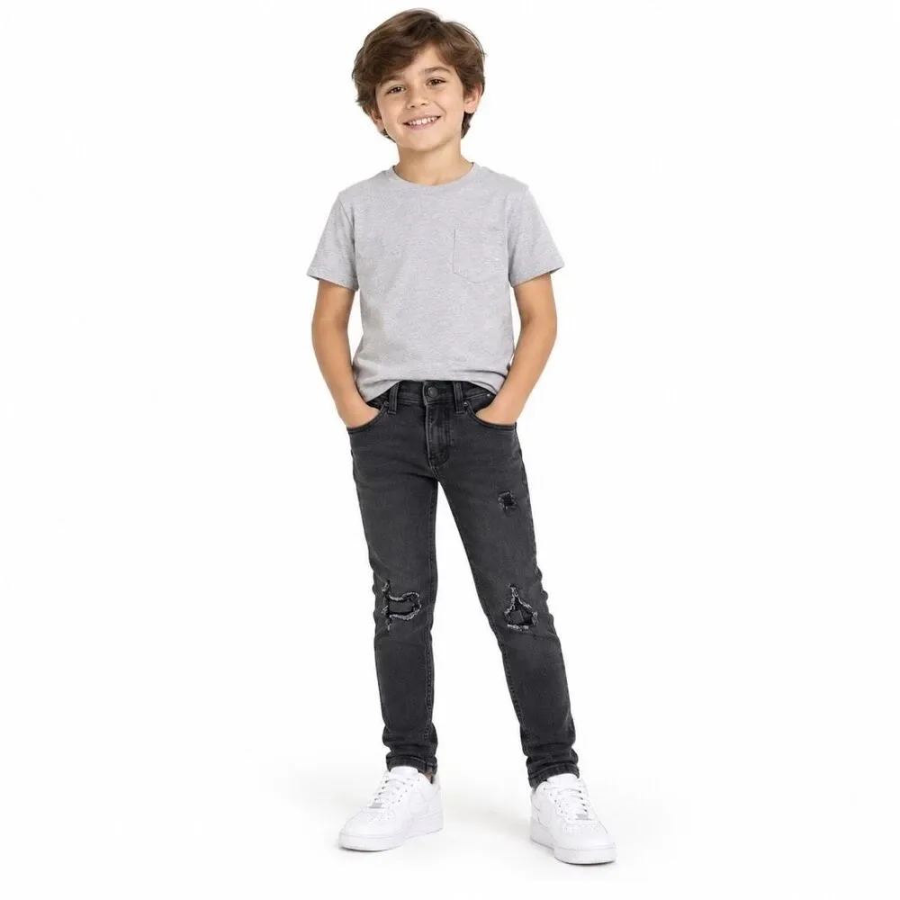Abercrombie Kids Boys Faded Black Distressed Super Skinny Jeans 7/8 Long